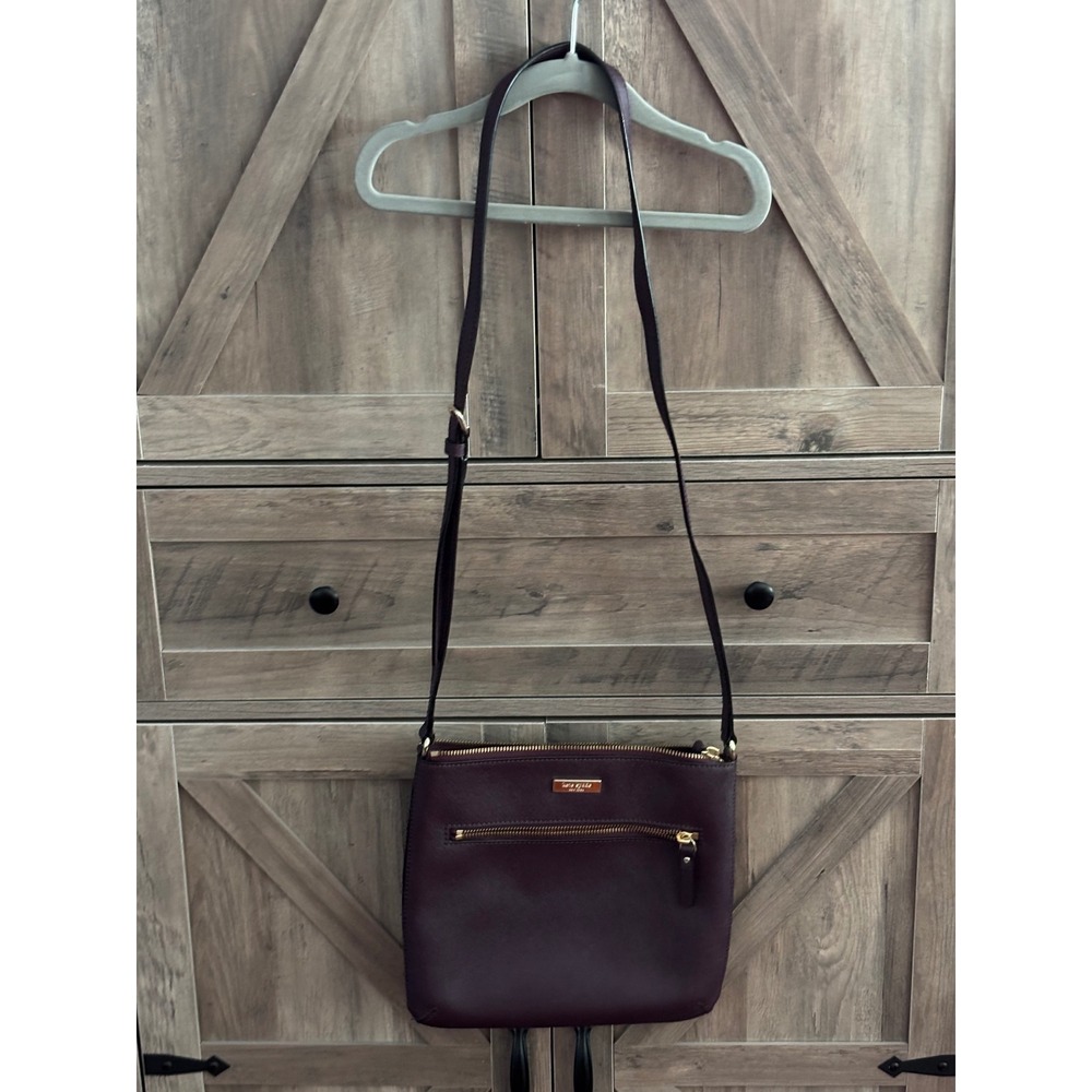 Kate Spade New York Saffiano Leather Crossbody Bag Burgundy Plum Gold Hardware